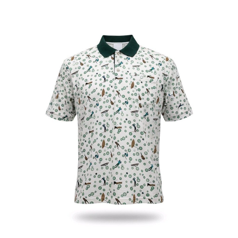 Caliber Classic Wear Mens XL‎ Vintage Golf Print Polo Shirt White Green Cotton